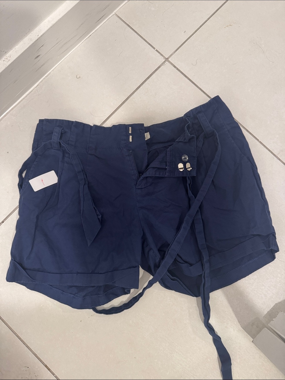 Annabella Navy High-Waist Tie-Waist Shorts - Picture 1 of 5